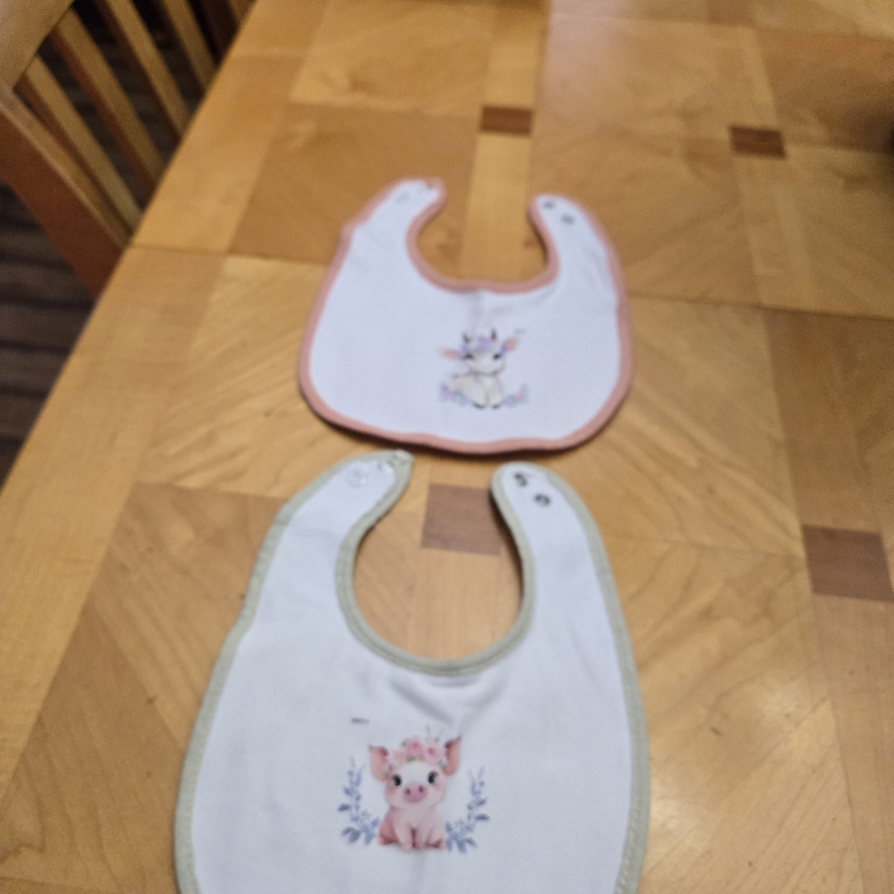 Adorable Pink and Cream Baby Bib Set